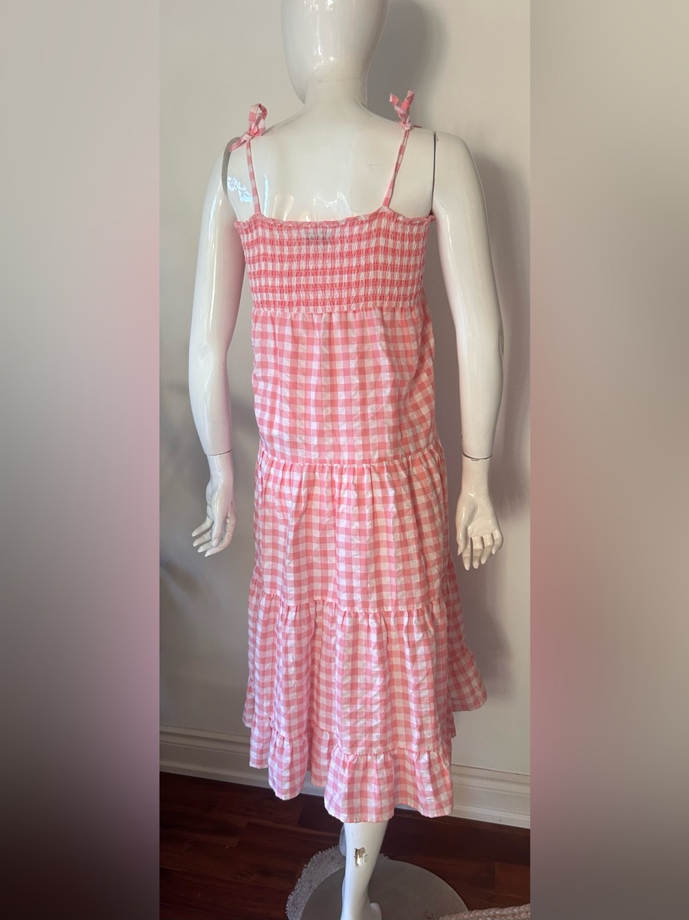 Pink Gingham Tie-Shoulder Midi Dress - Picture 3 of 8